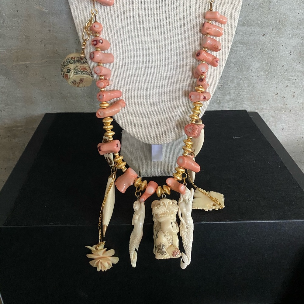 Rare Vintage Necklace with Coral and Ornaments